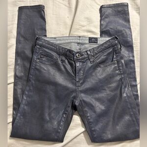 AG Adriano Goldschmied Navy Faux Leather Super Skinny Ankle Legging Jeans
